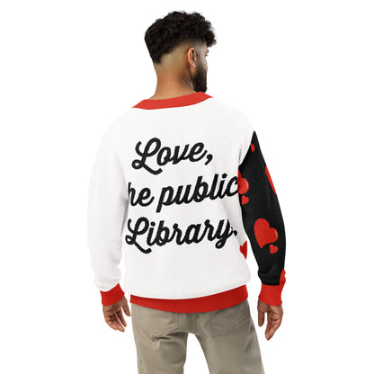 "Love, the public Library" - Knitted cardigan