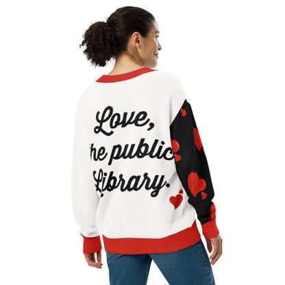 "Love, the public Library" - Knitted cardigan