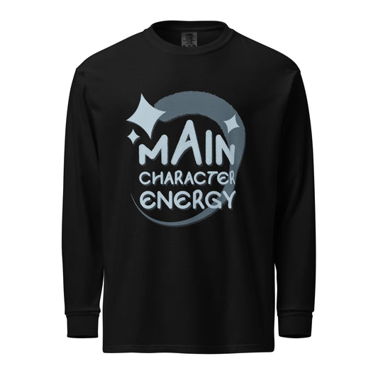 "Main Character Energy" (Grey) - Garment-dyed heavyweight long-sleeve shirt