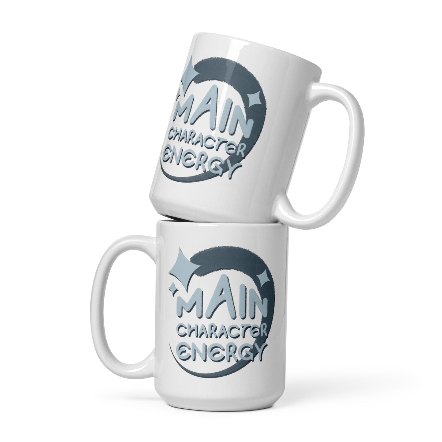 "Main Character Energy" (grey) - White glossy mug (15oz & 20oz)