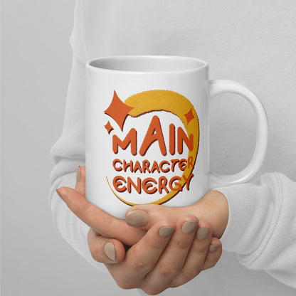 "Main Character Energy" (orange) - White glossy mug (15oz & 20oz)