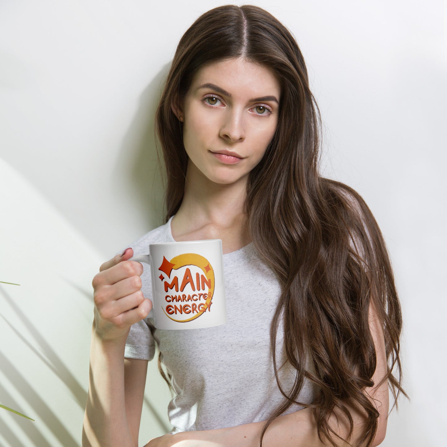 "Main Character Energy" (orange) - White glossy mug (15oz & 20oz)